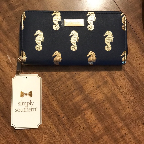Simply Southern Handbags - Navy & Gold seahorse Simply Southern Wallet